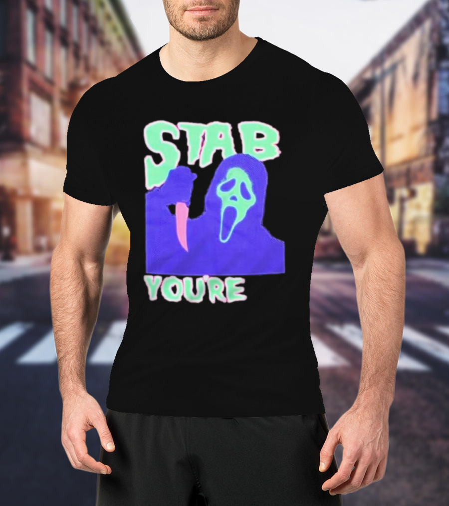 Stab You’re It Neon Horror Mask T-Shirt