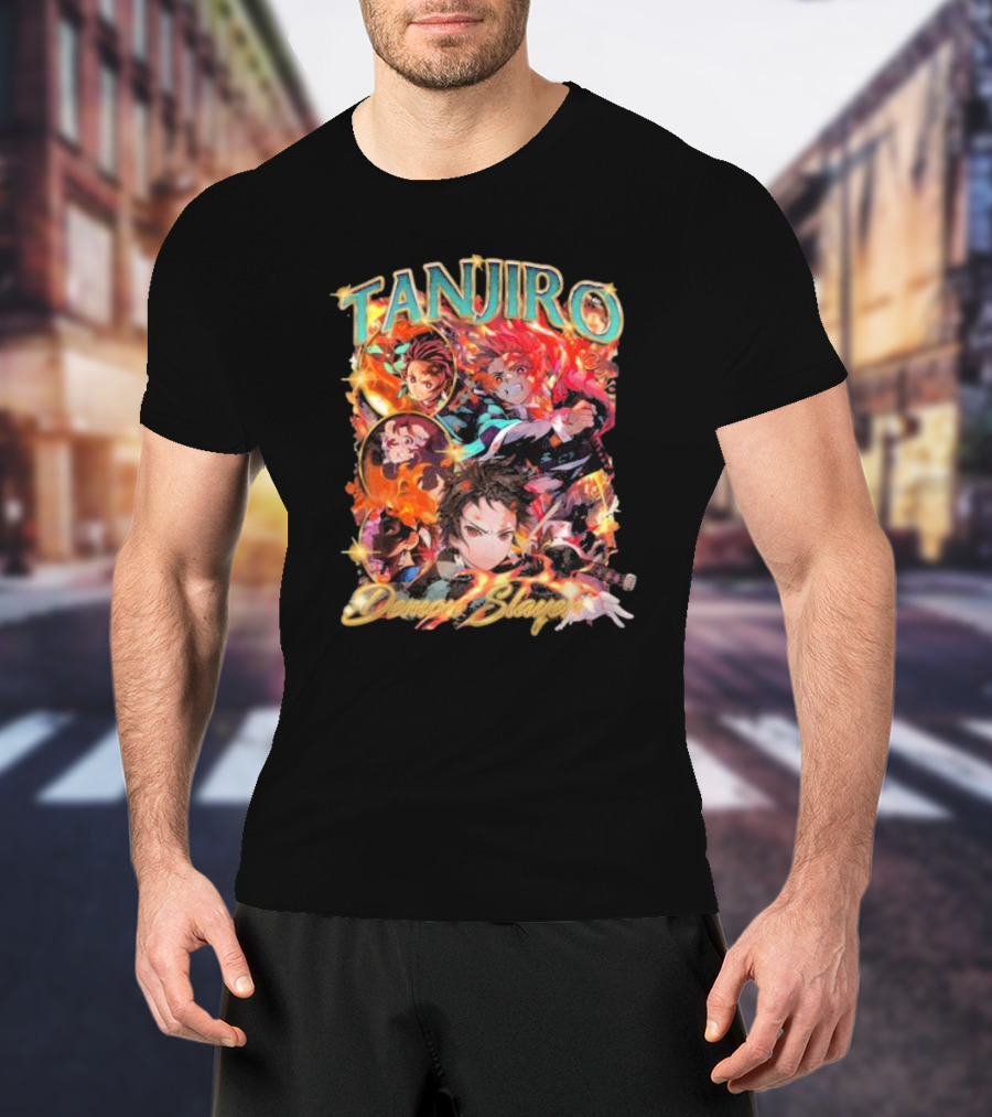Tanjiro Kamado Demon Slayer Fiery Anime Action Scene T-Shirt