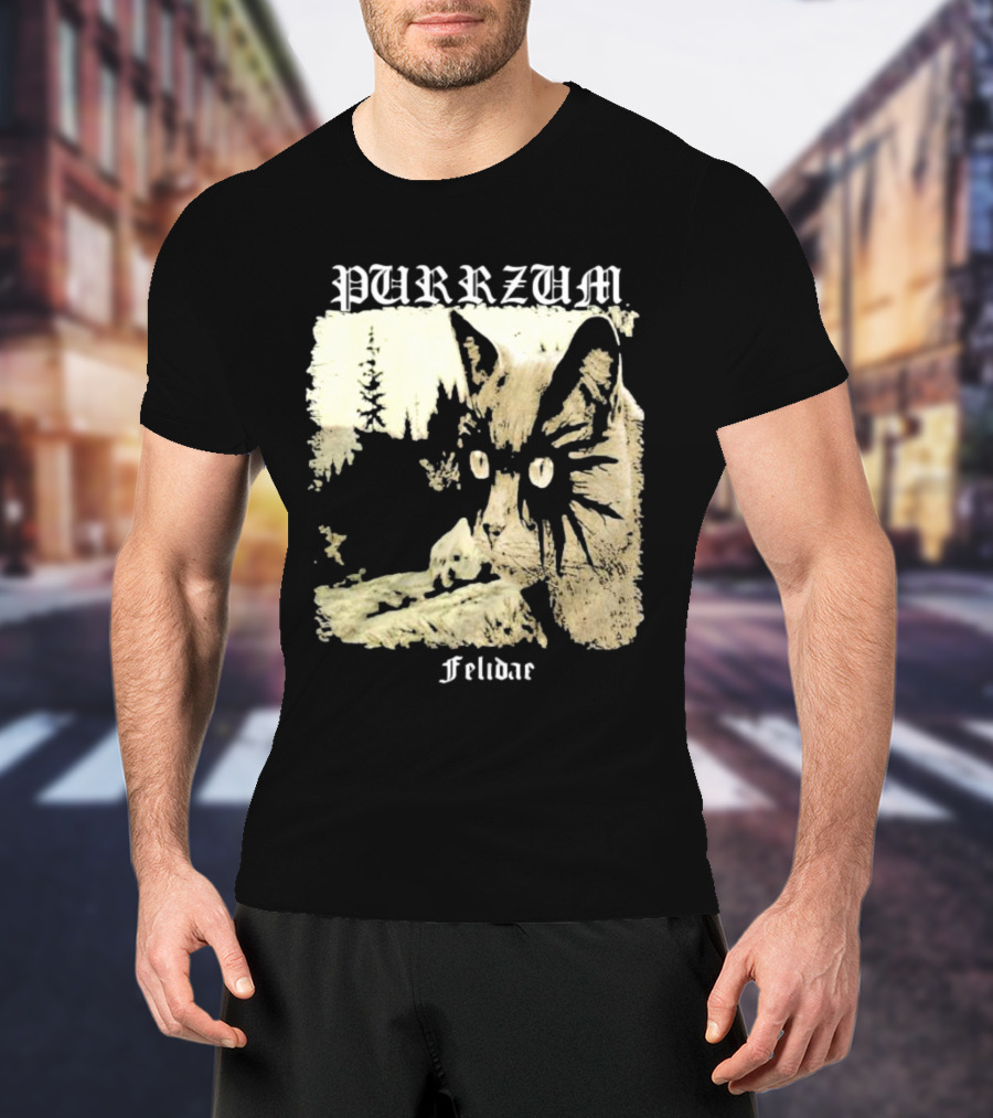 Purrzum Felidae Cat In Forest Scene T-Shirt