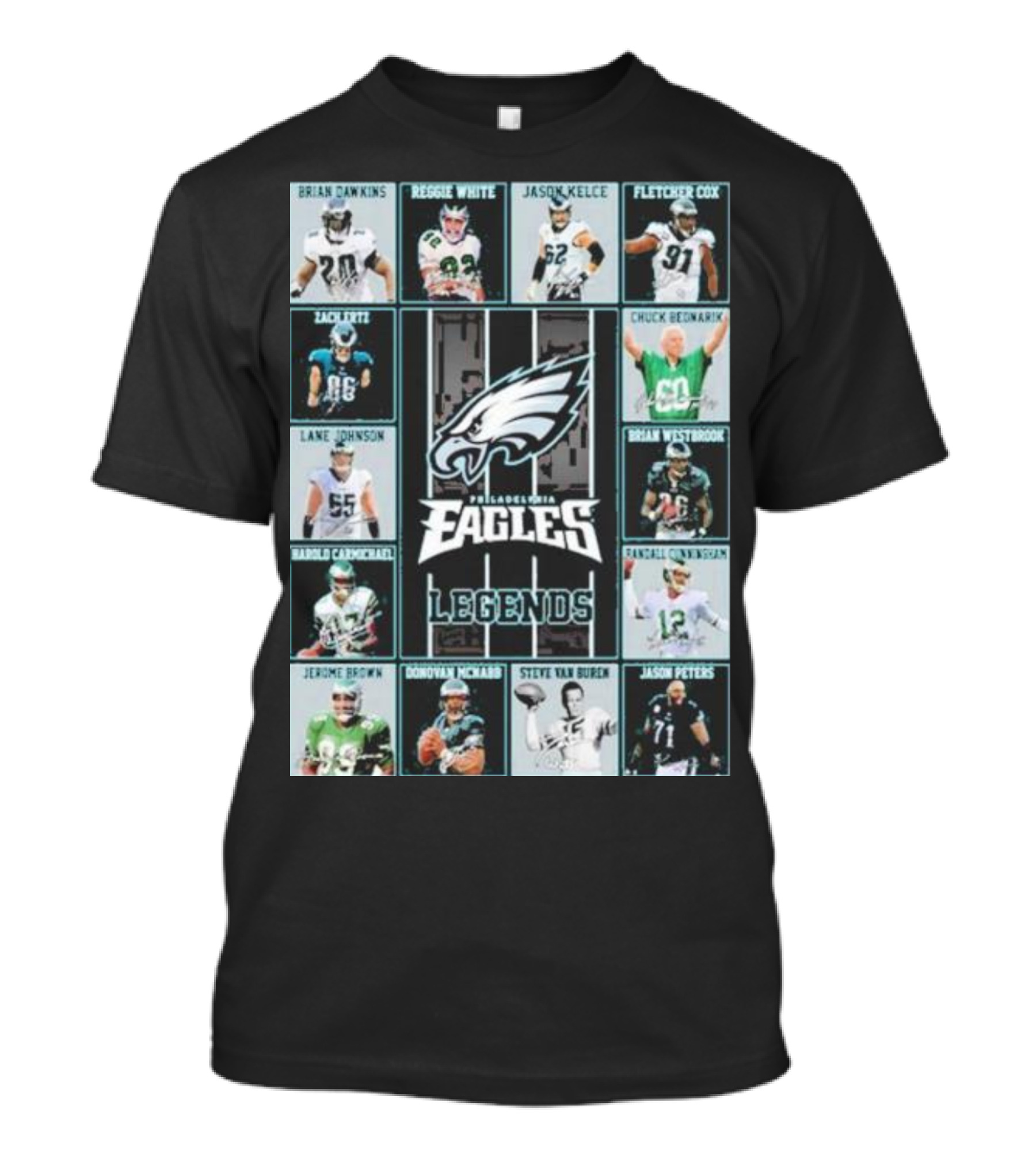 Philadelphia Eagles Brian Dawkins Reggie White Jason Kelce Fletcher Cox Legends Randall Cunningham Donovan McNabb T-Shirt