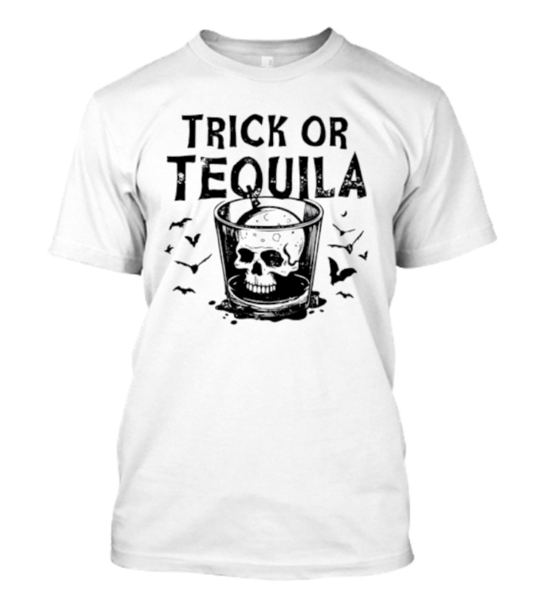 Trick Or Tequila Skull Glass With Bats T-Shirt