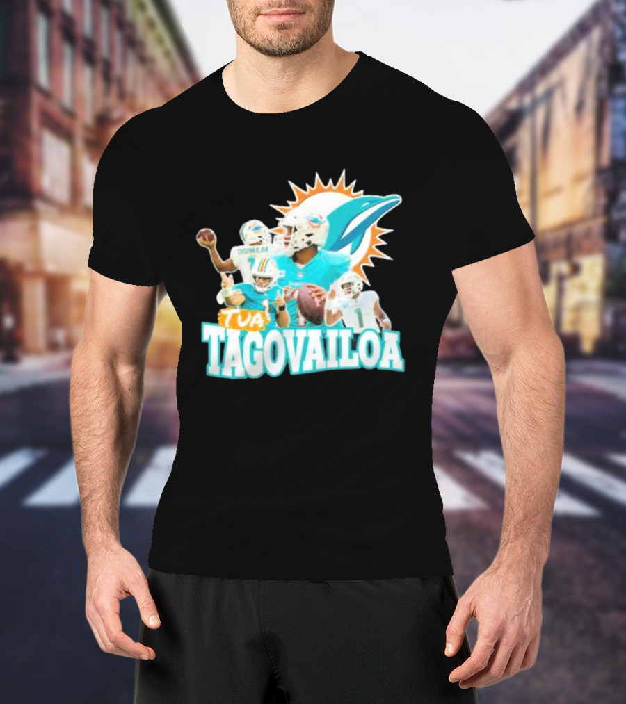 Tua Tagovailoa Miami Dolphins Quarterback Montage T-Shirt