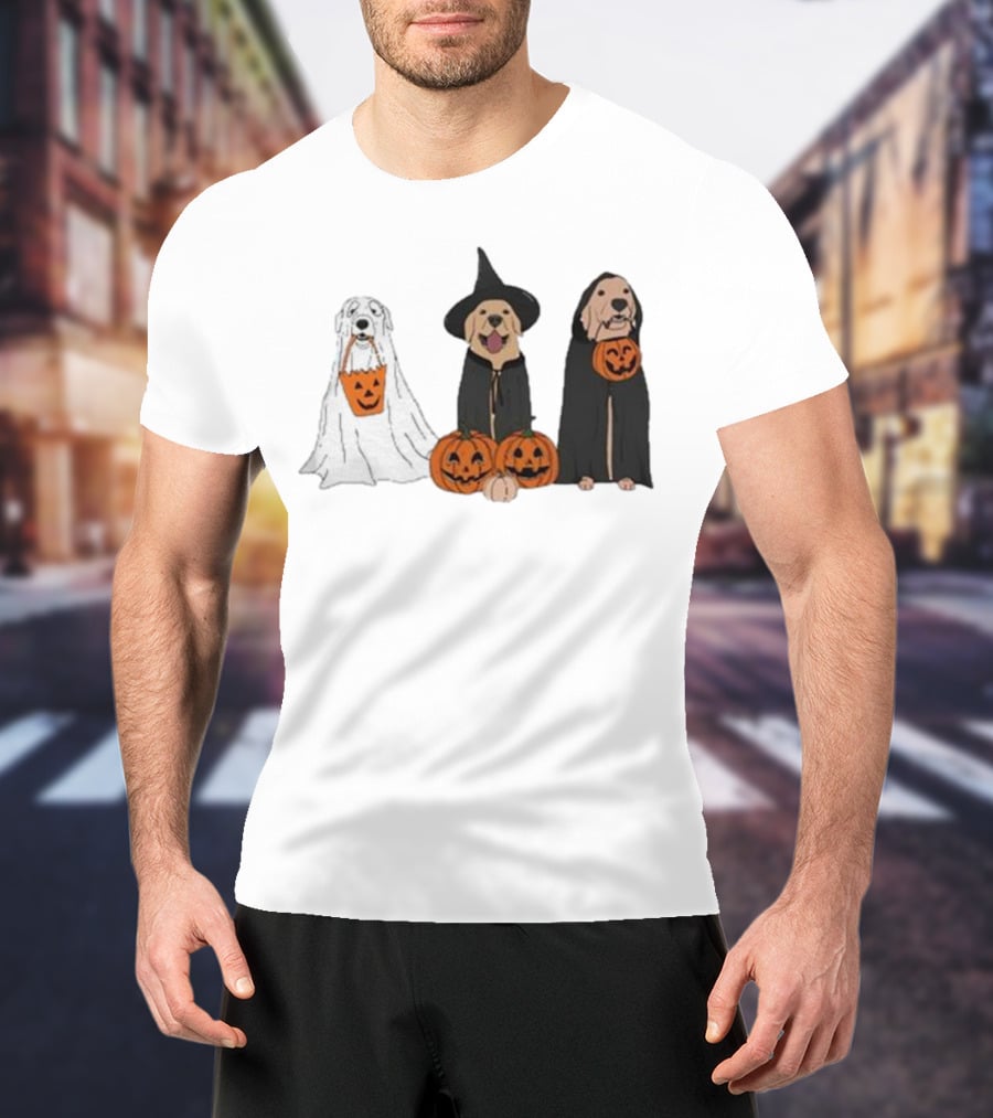 Ghost Dogs Halloween Pumpkin Witch Cloak Trio T-Shirt