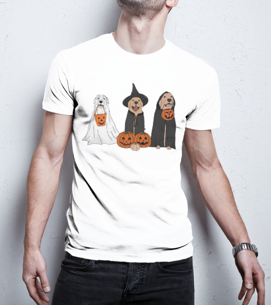 Ghost Dogs Halloween Pumpkin Witch Cloak Trio T-Shirt