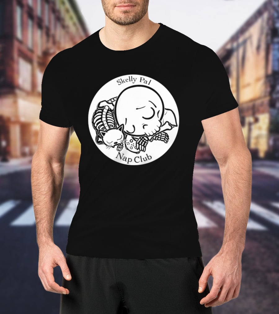 Skelly Pal Nap Club Painter Johnny Chiodini Skeleton Cat T-Shirt