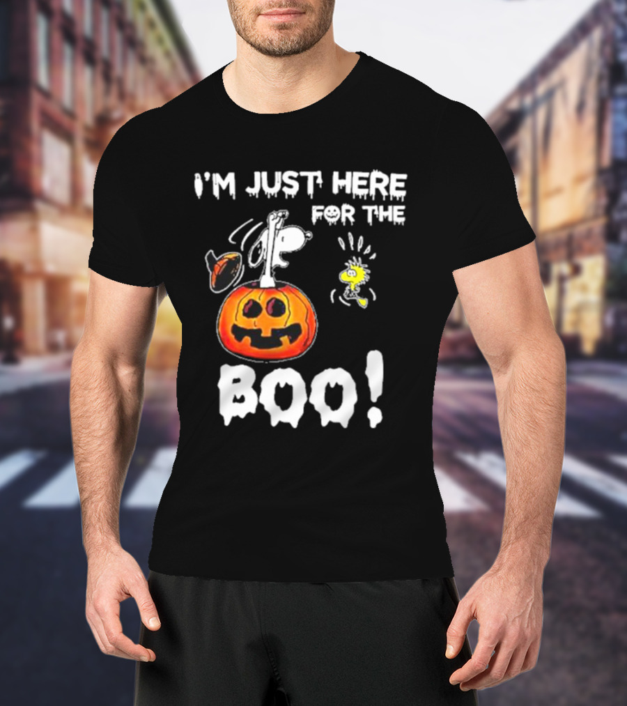 Snoopy And Woodstock Halloween I'm Just Here For The Boo Pumpkin T-Shirt
