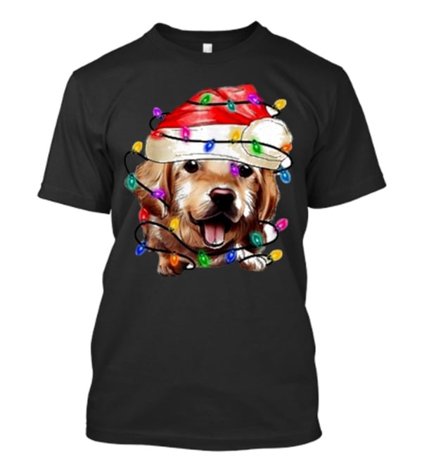 Christmas Lights Dog Lover Santa Hat Raglan T-Shirt