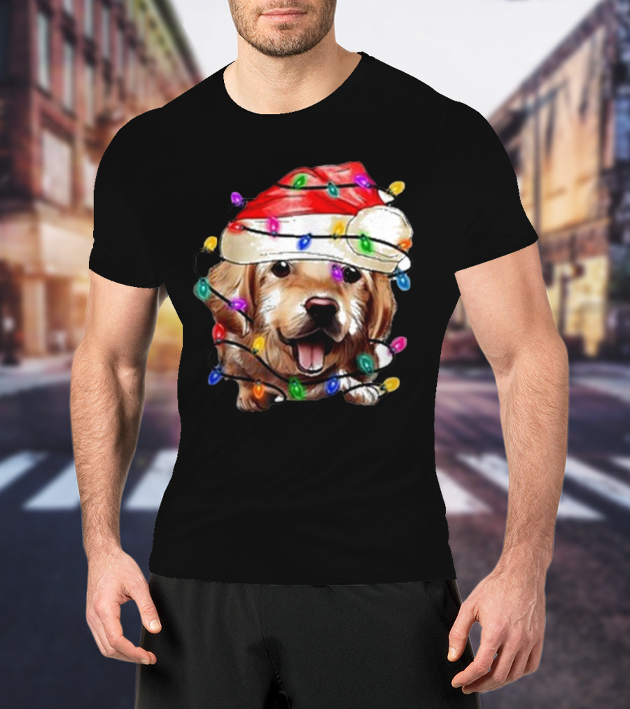 Christmas Lights Dog Lover Santa Hat Raglan T-Shirt