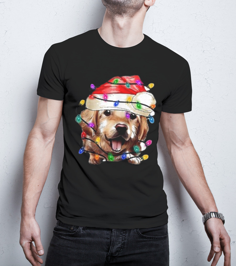 Christmas Lights Dog Lover Santa Hat Raglan T-Shirt