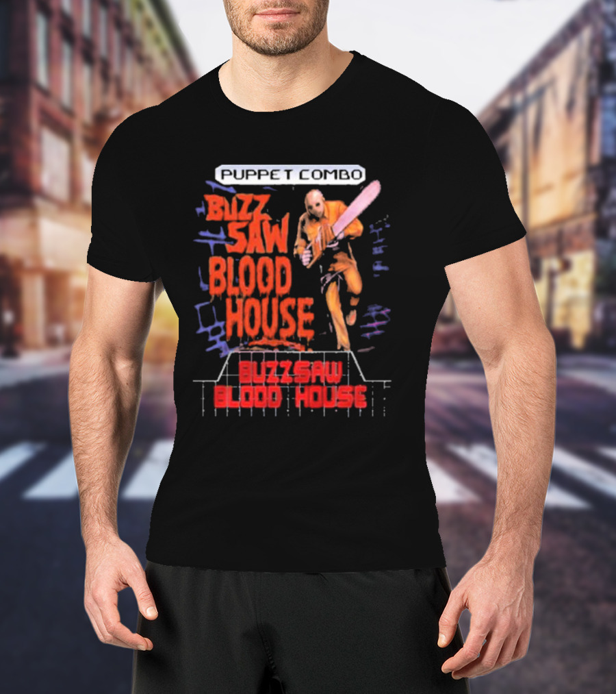 Puppet Combo Buzz Saw Blood House Horror Gamer T-Shirt