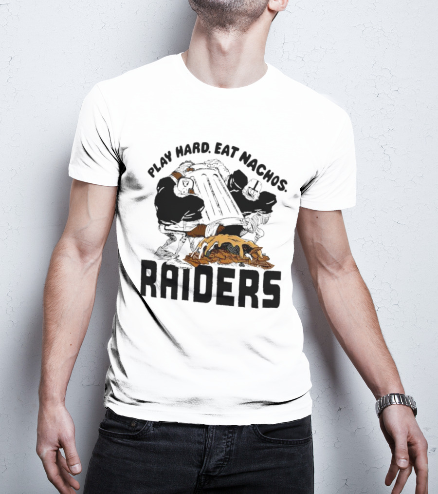 Play Hard Eat Nachos Raiders Football Fans Iconic Sports Team Humor T-Shirt