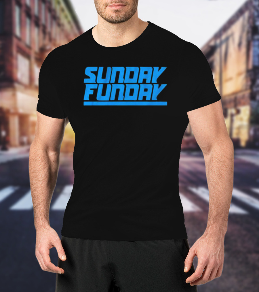 Sunday Funday Detroit Retro Blue Text T-Shirt