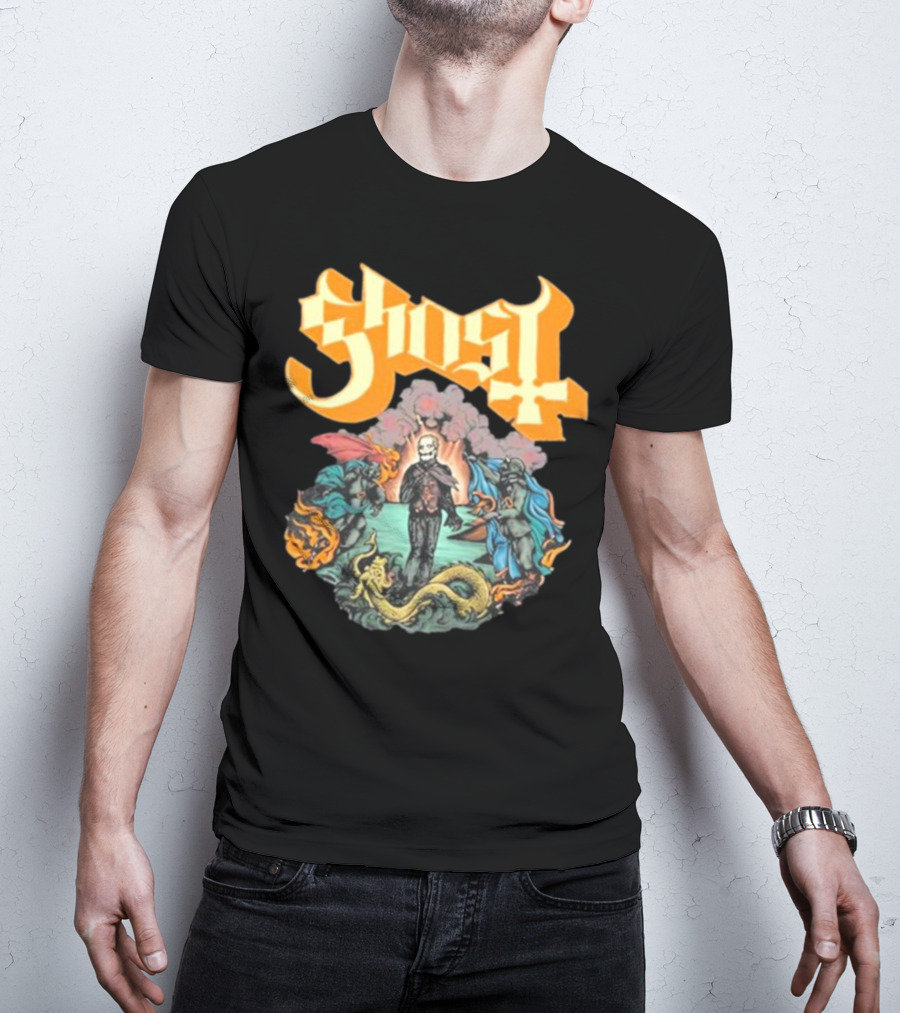 Ghost Boticelli Inspired Papal Figure With Mythical Creatures T-Shirt