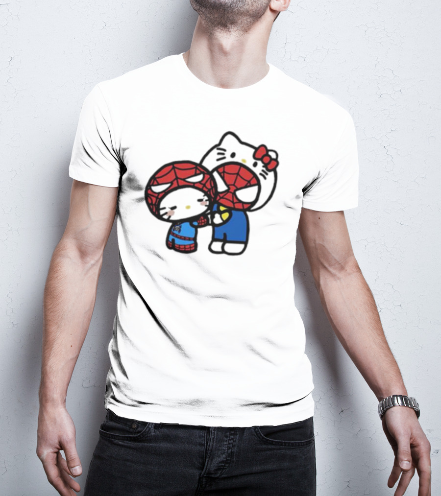 Hello Kitty Spider-Man Crossover Cartoon Characters T-Shirt
