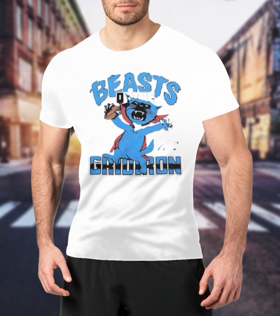 Carolina Panthers Beasts Of The Gridiron Football Feline Roaring With Ball T-Shirt