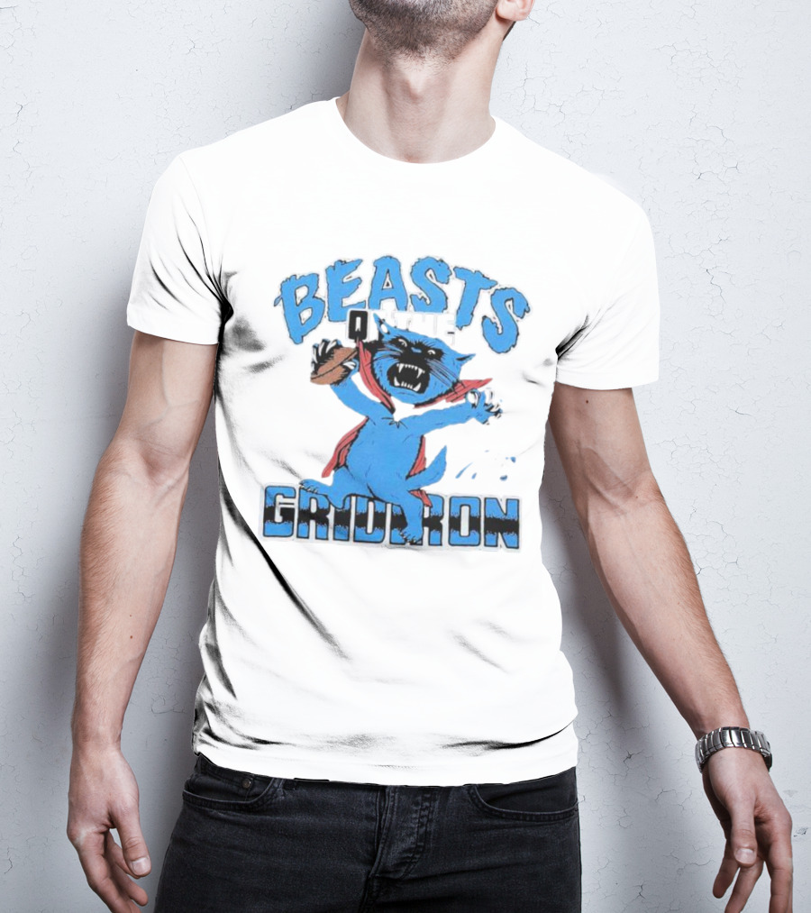 Carolina Panthers Beasts Of The Gridiron Football Feline Roaring With Ball T-Shirt