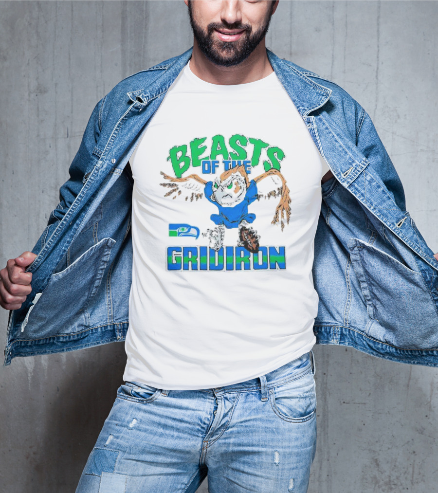 Beasts Of The Gridiron Seattle Seahawks Fierce Mascot Football T-Shirt