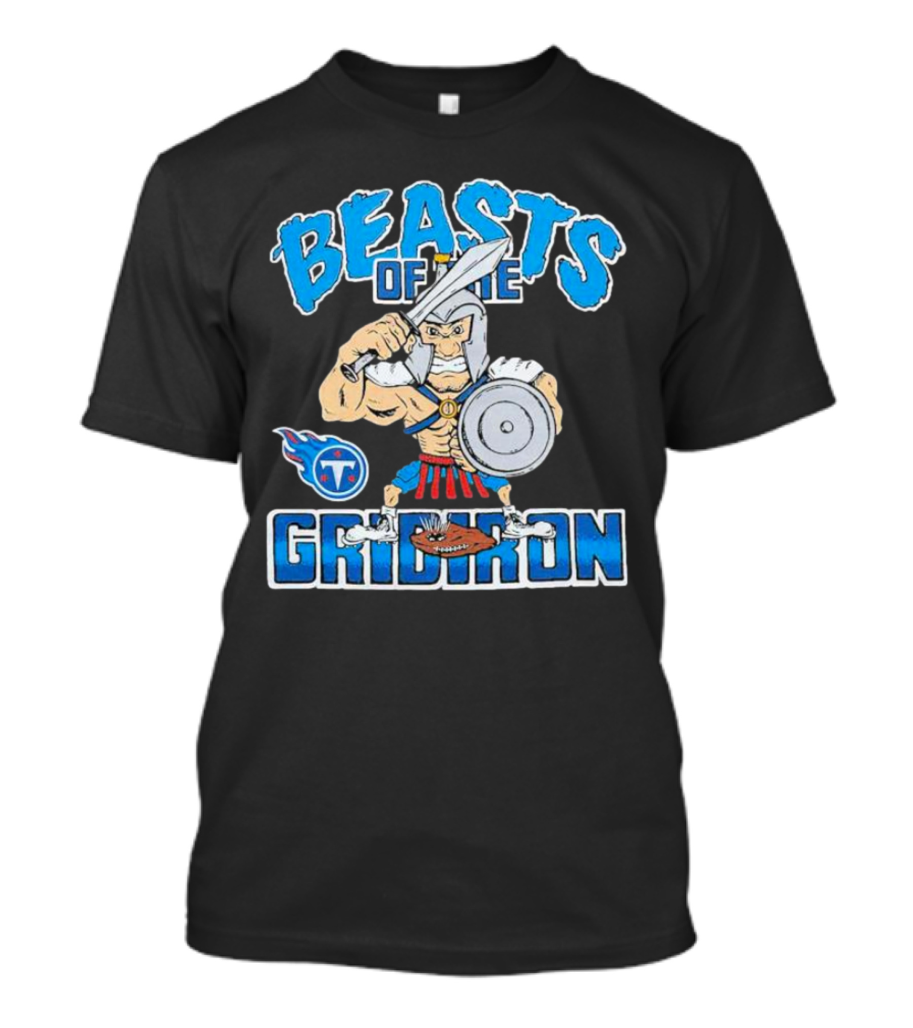 Tennessee Titans Beasts Of The Gridiron Warrior With Sword And Shield T-Shirt