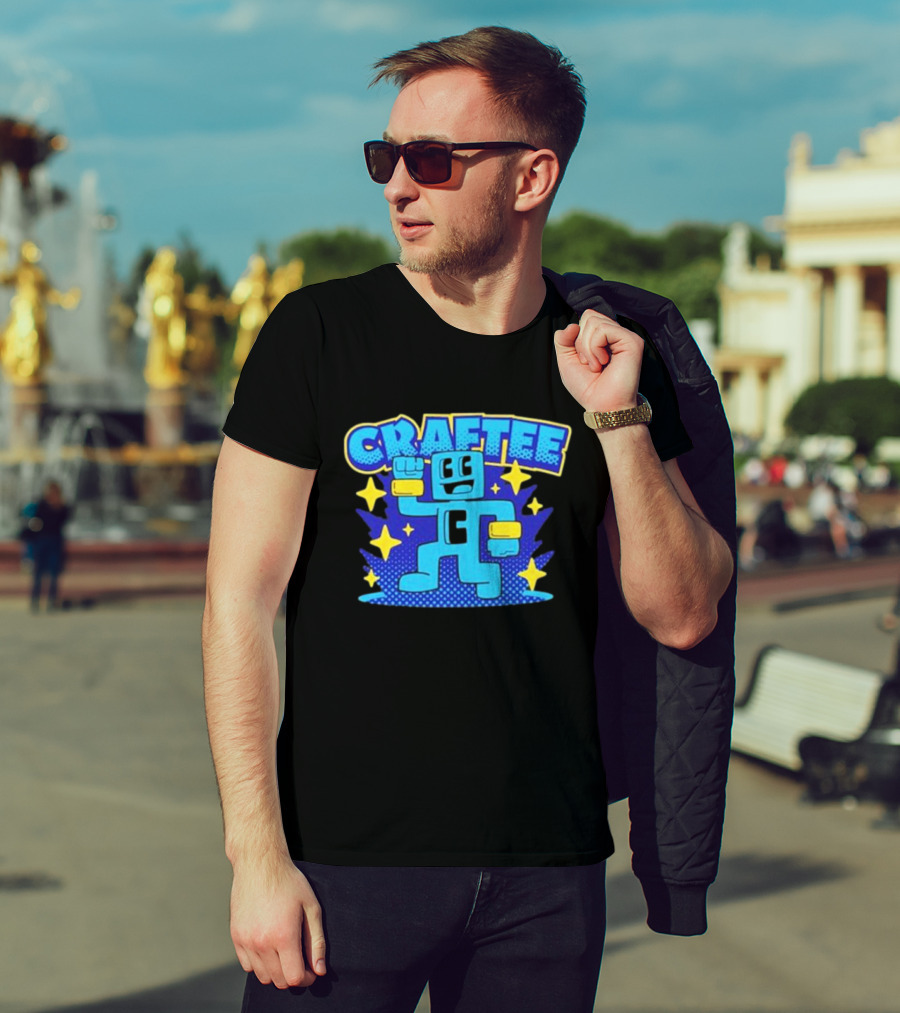 Craftee Pixel Character Level Up With Stars T-Shirt