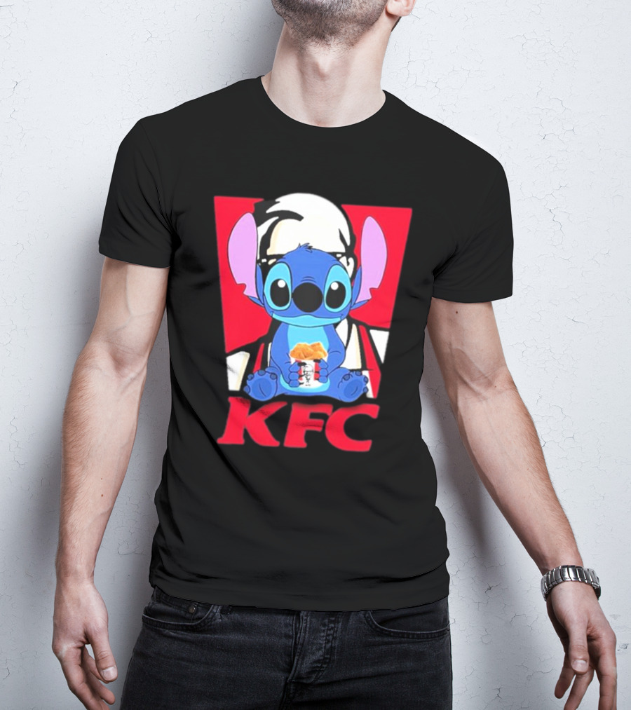 Stitch Eating KFC With Logo Background T-Shirt