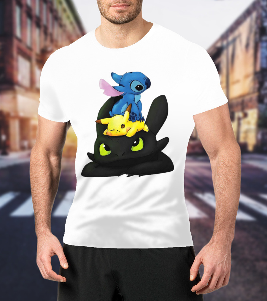 Stitch Pikachu Toothless Crossover T-Shirt