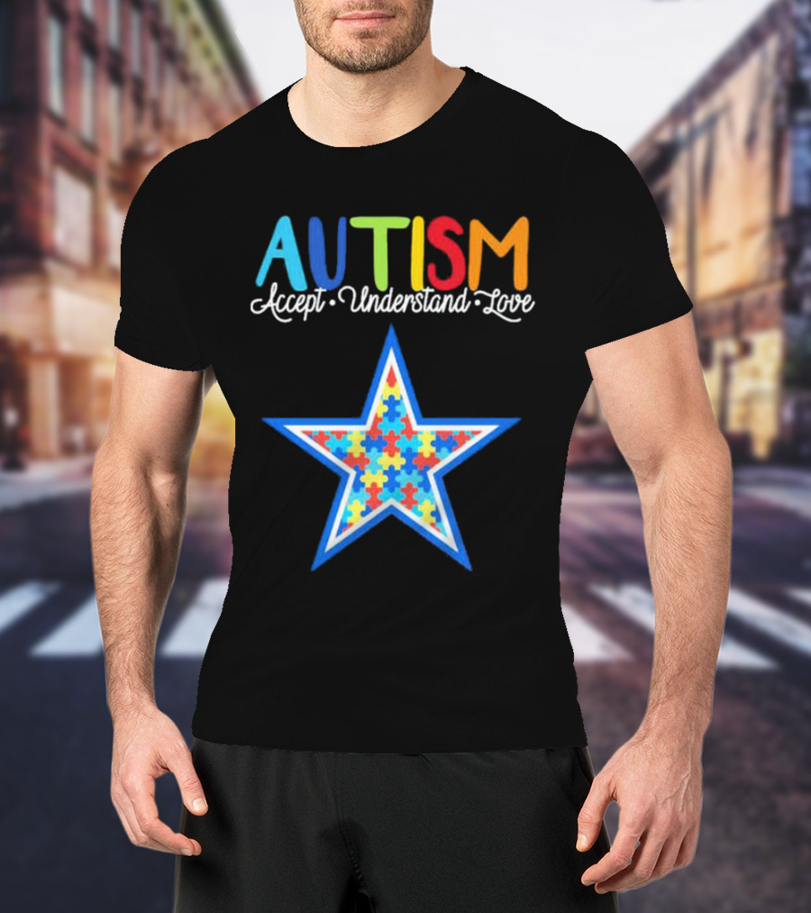 Dallas Cowboys Autism Accept Understand Love Puzzle Star T-Shirt