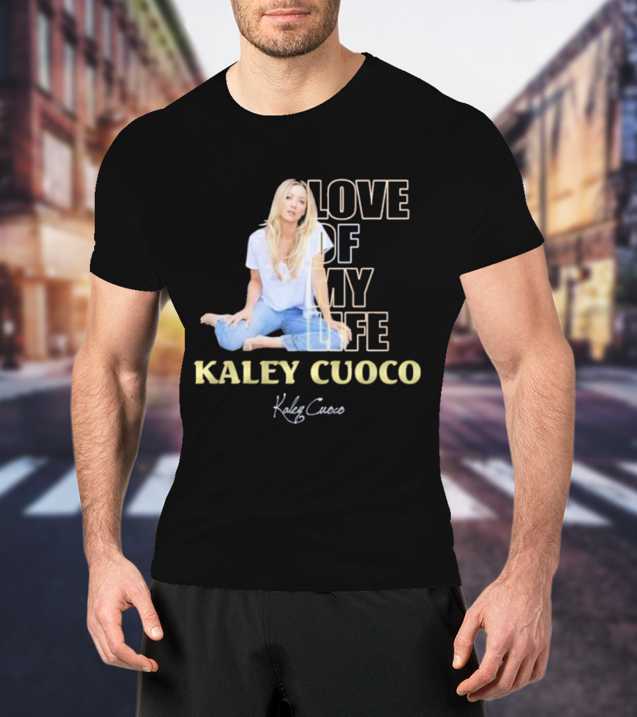 Kaley Cuoco Love Of My Life Sitting Casual Jeans Pose T-Shirt
