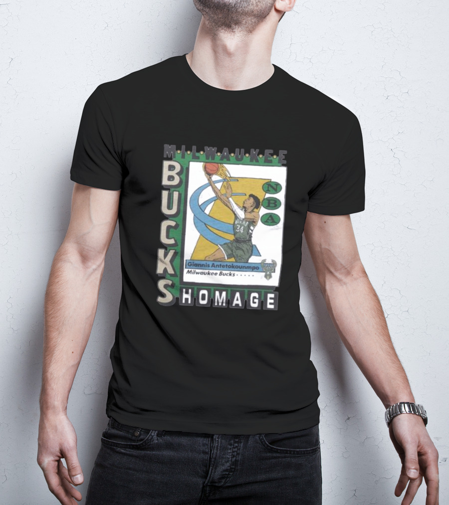 Milwaukee Bucks Giannis Antetokounmpo NBA Homage Trading Card T-Shirt