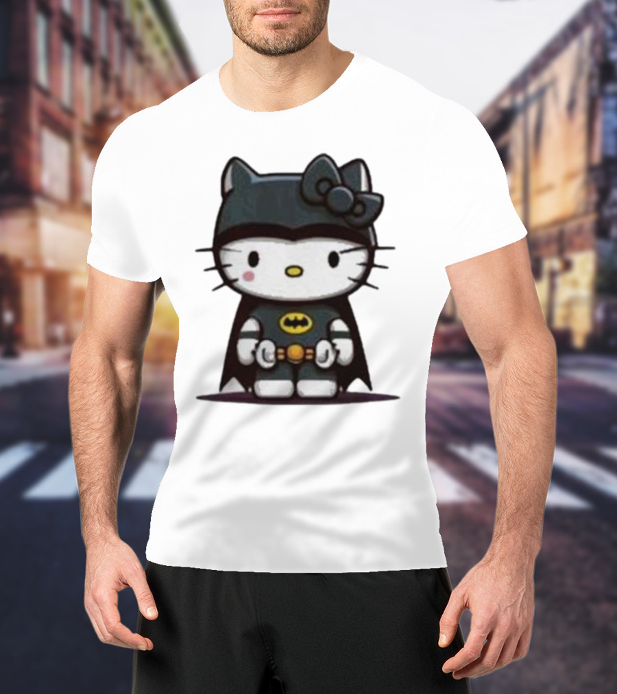Hello Kitty Batman Crossover Character With Bat Symbol Costume T-Shirt