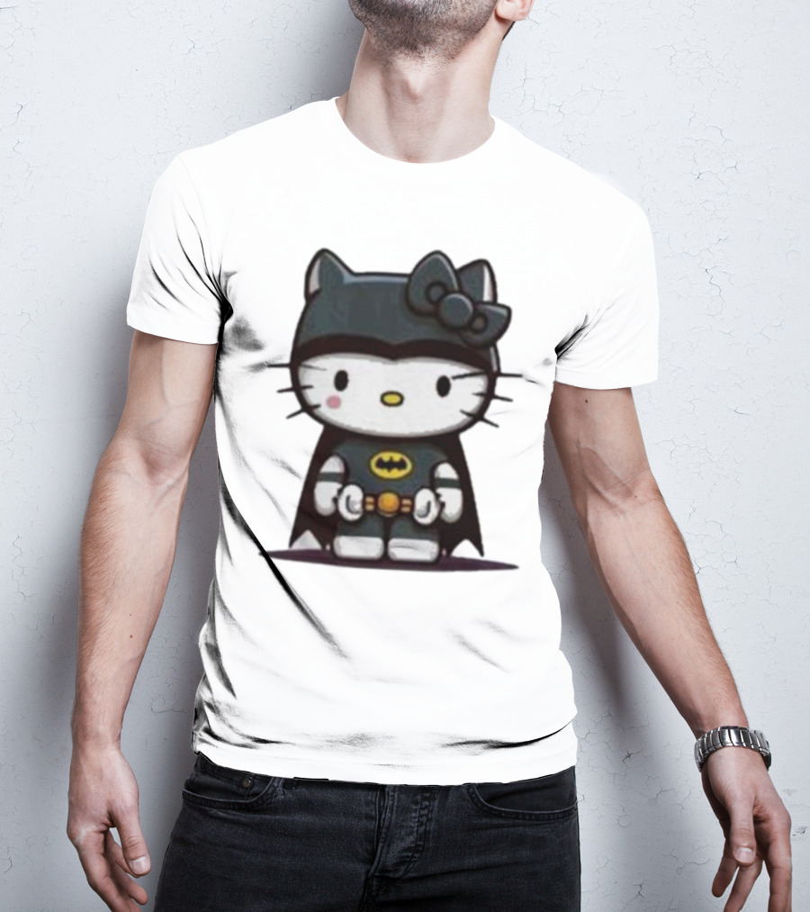 Hello Kitty Batman Crossover Character With Bat Symbol Costume T-Shirt