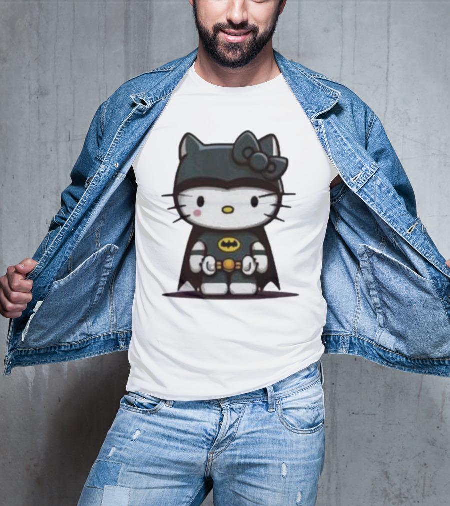 Hello Kitty Batman Crossover Character With Bat Symbol Costume T-Shirt