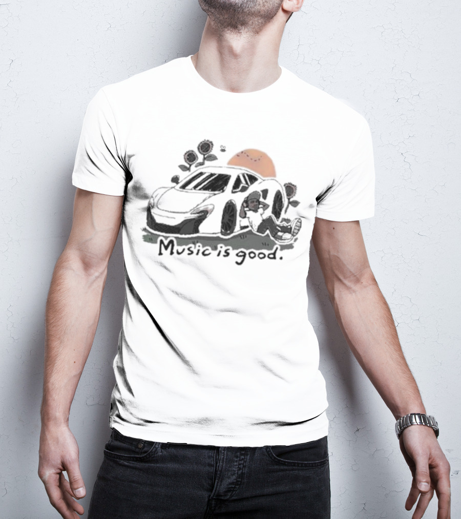Music Is Good The Flower Patch Sunset Car Scene T-Shirt
