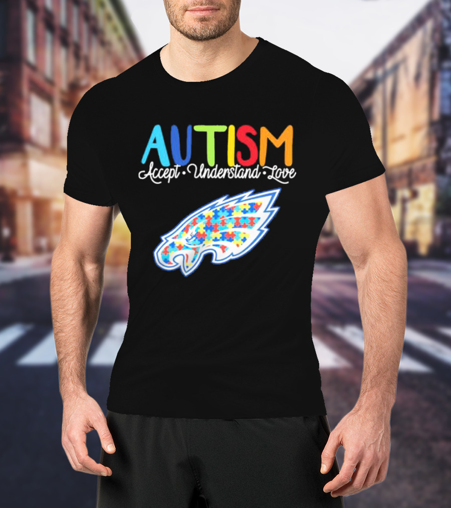 Philadelphia Eagles Autism Accept Understand Love Puzzle T-Shirt