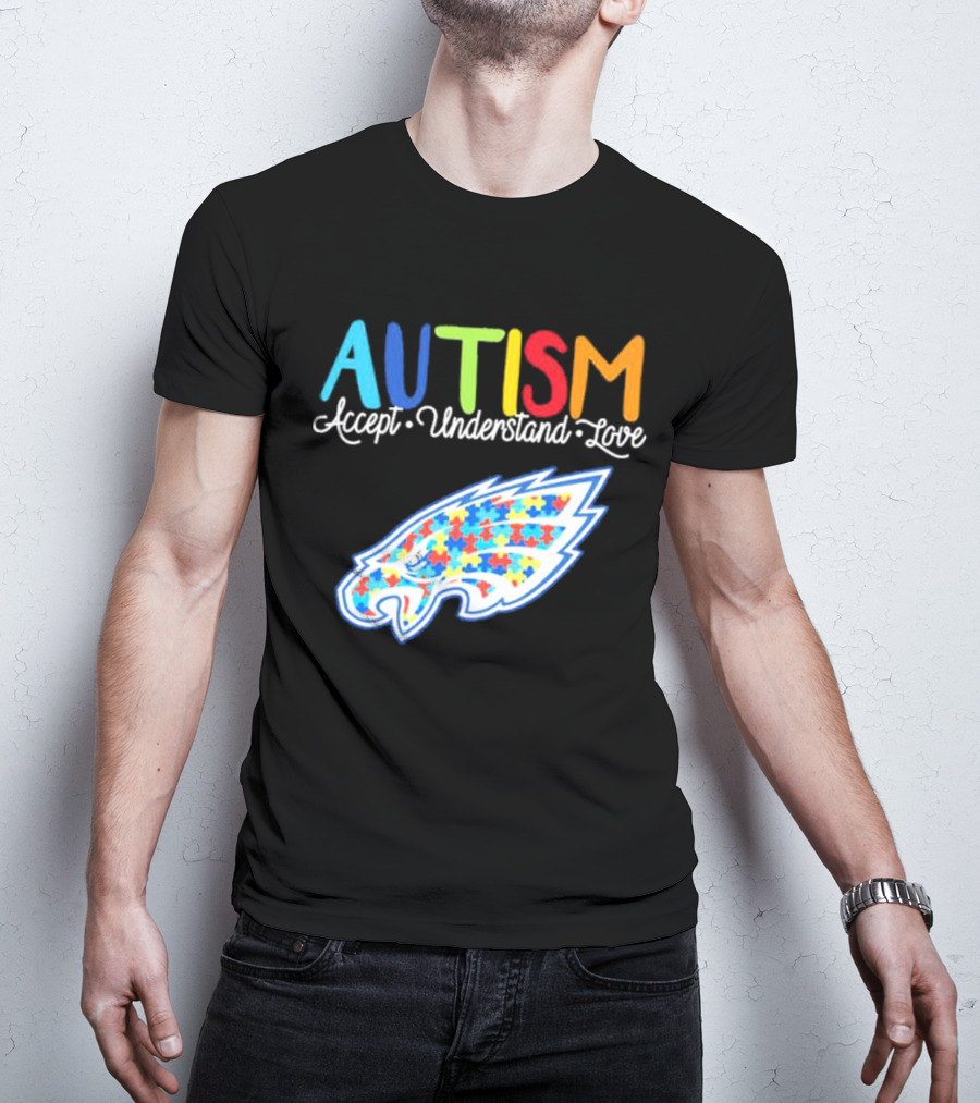 Philadelphia Eagles Autism Accept Understand Love Puzzle T-Shirt