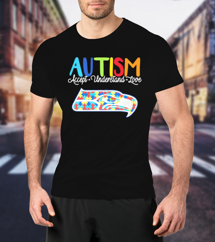 Seattle Seahawks NFL Autism Accept Understand Love Puzzle T-Shirt
