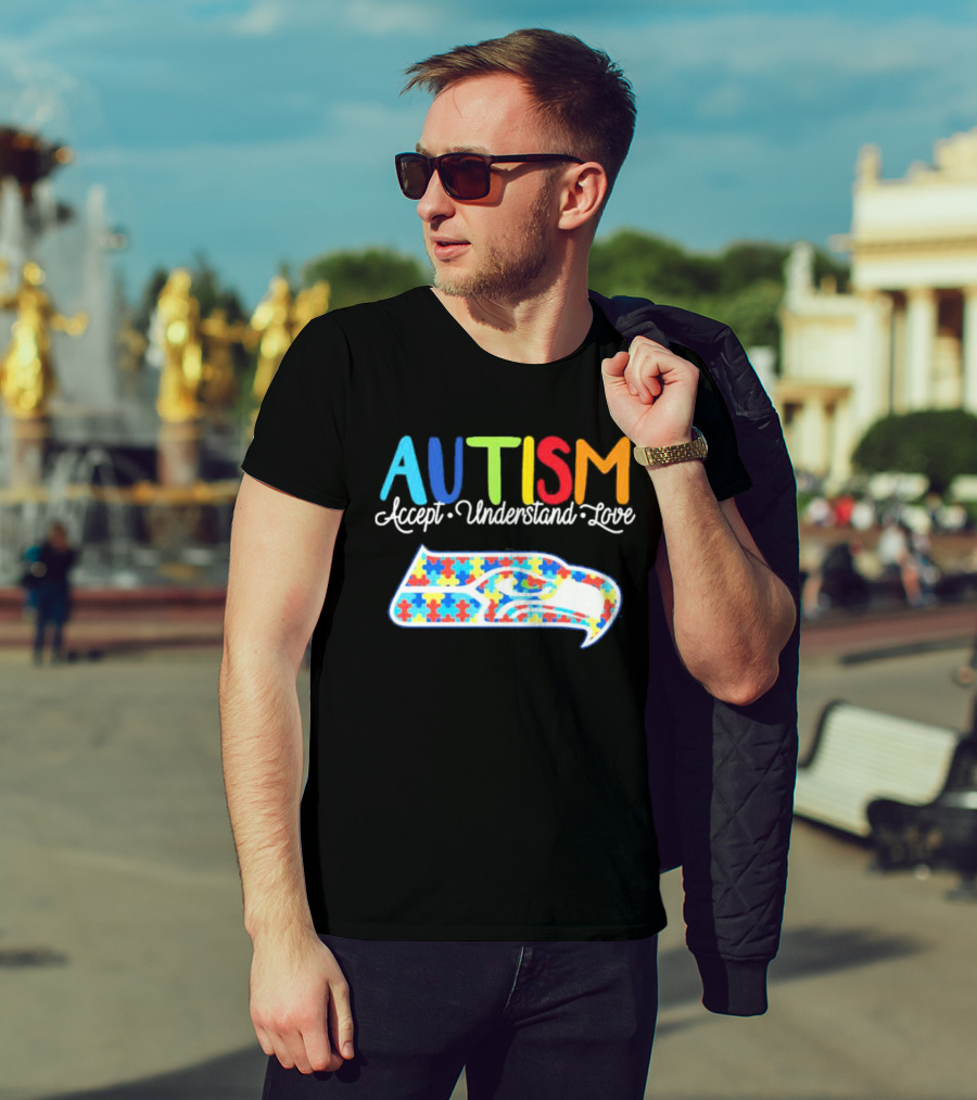 Seattle Seahawks NFL Autism Accept Understand Love Puzzle T-Shirt