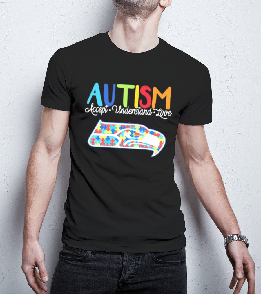 Seattle Seahawks NFL Autism Accept Understand Love Puzzle T-Shirt