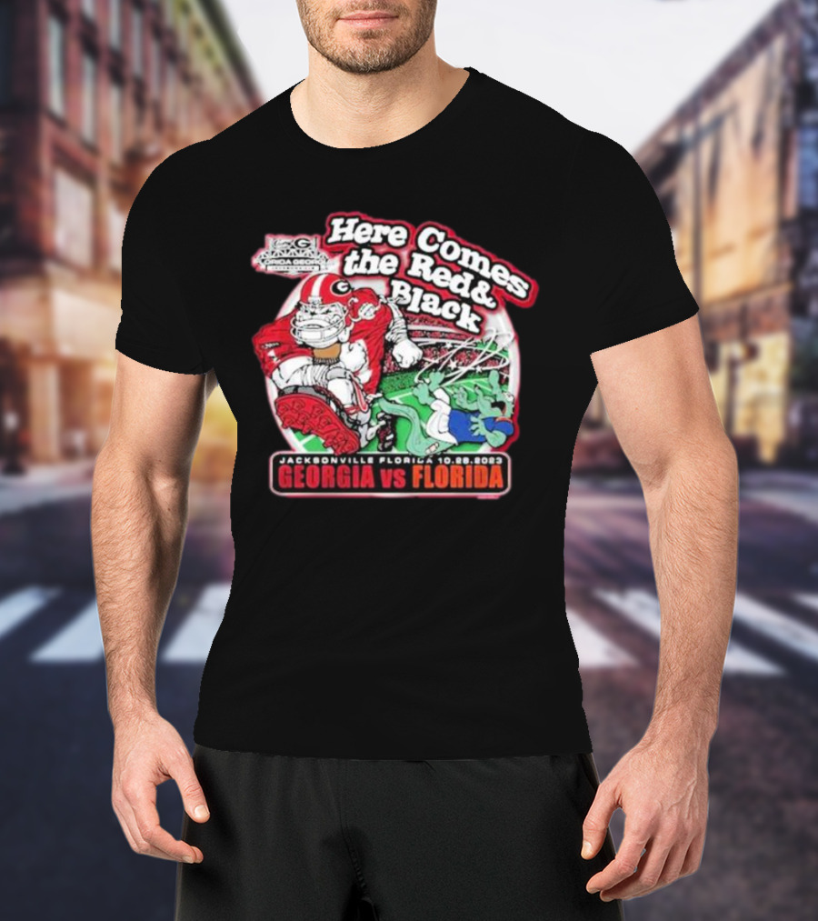 Here Comes The Red And Black Georgia Vs Florida Jacksonville 10.28.2023 T-Shirt