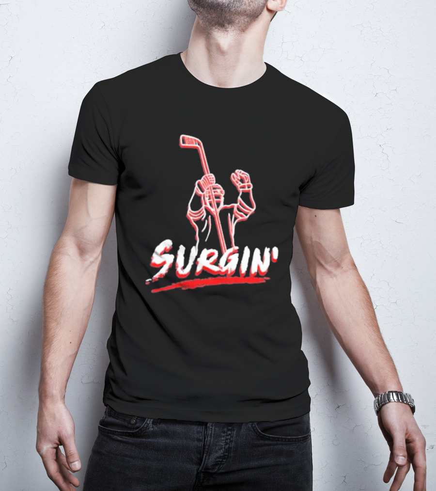 NHL Surgin Celebration Hockey Player With Stick Raised T-Shirt