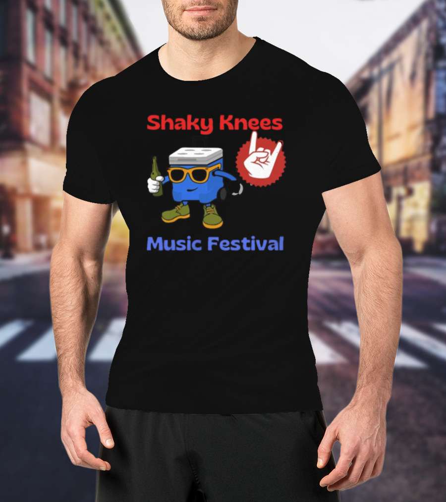 Shaky Knees Music Festival Cooler Character Holding Bottle With Hand Gesture T-Shirt