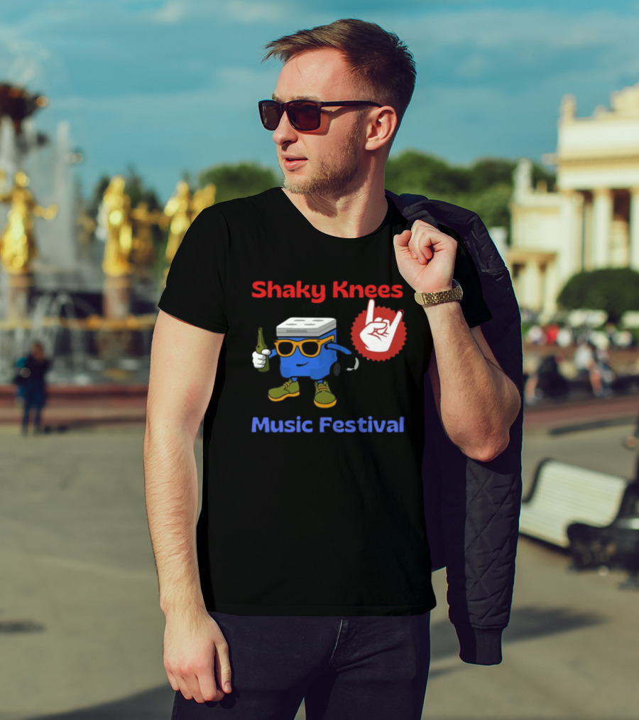 Shaky Knees Music Festival Cooler Character Holding Bottle With Hand Gesture T-Shirt