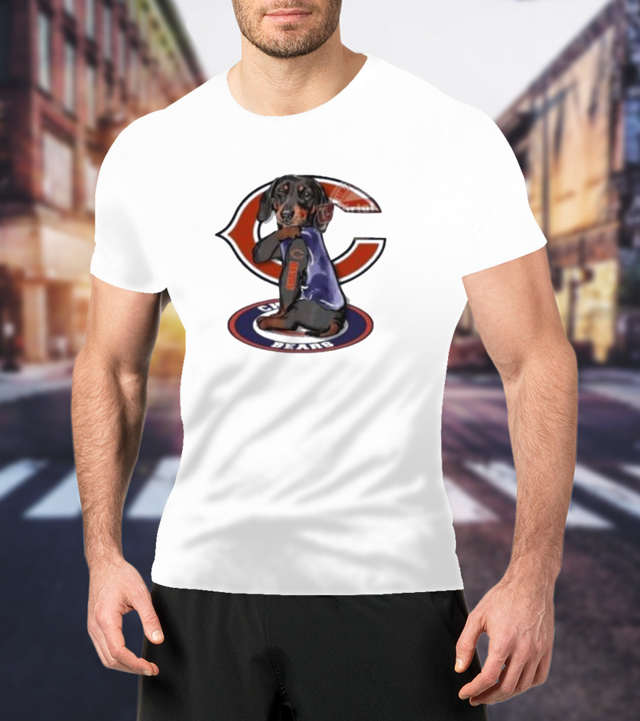Dachshund Chicago Bears NFL Emblem Tattoo T-Shirt