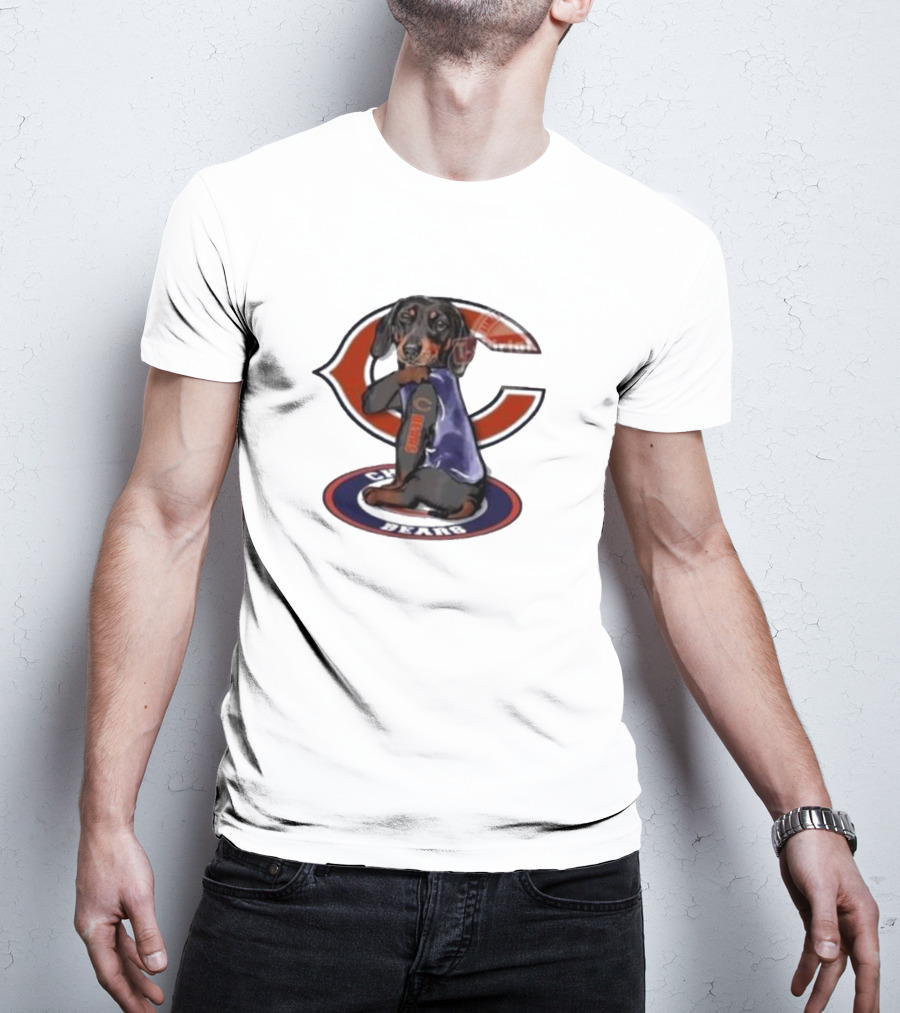 Dachshund Chicago Bears NFL Emblem Tattoo T-Shirt