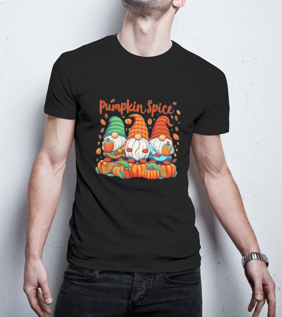Pumpkin Spice Gnomes With Autumn Leaves And Pumpkins T-Shirt
