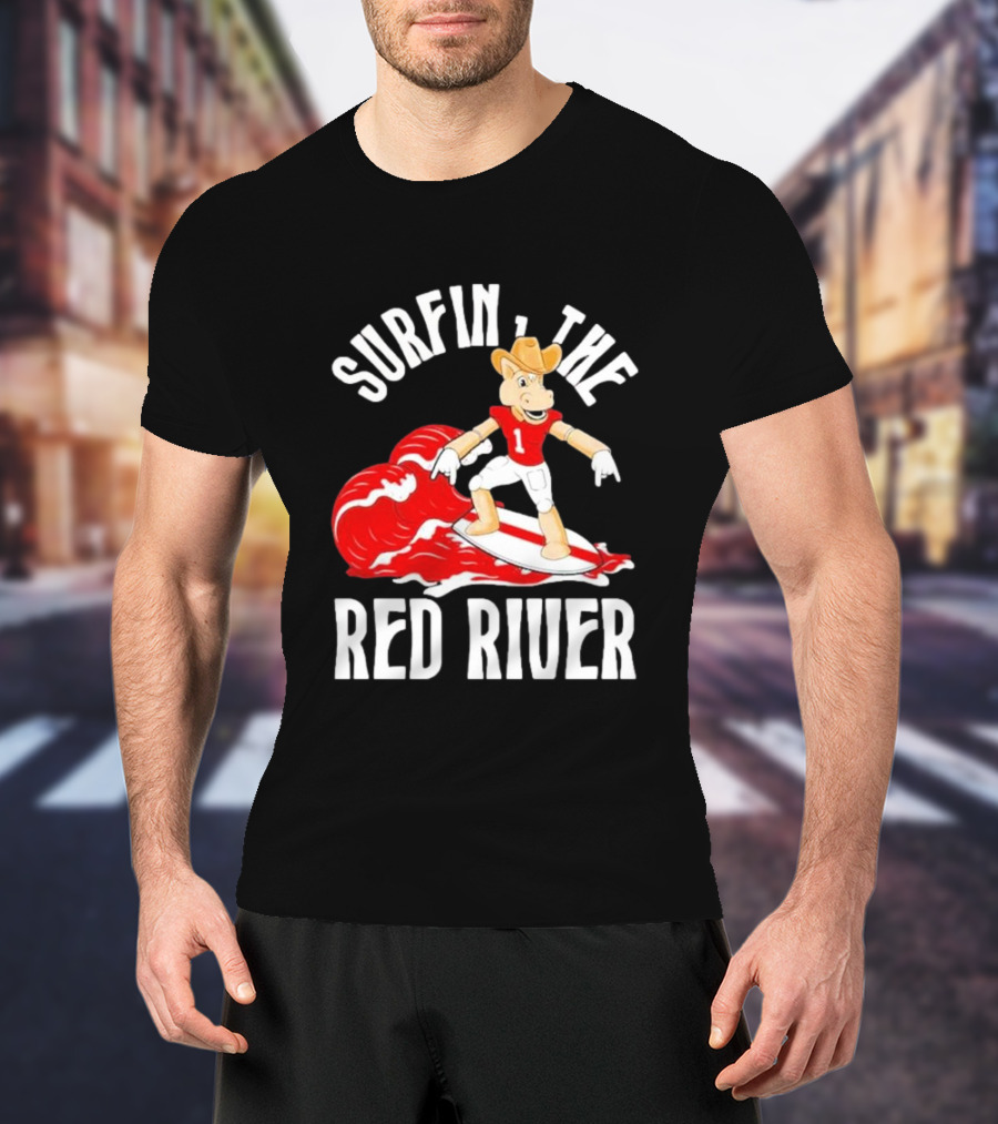 Surfin The Red River Rr Cowboy Surfboard Sports T-Shirt