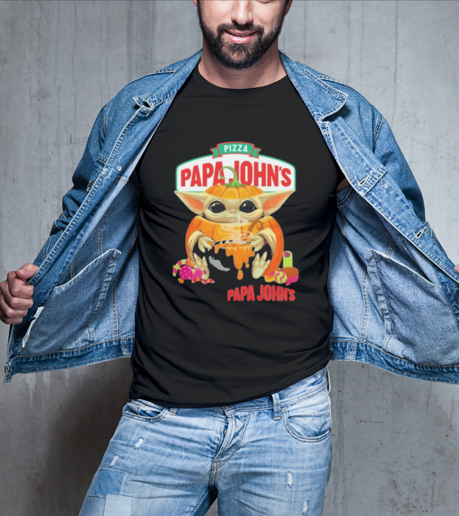 Papa John's Pizza Baby Yoda Pumpkin Halloween T-Shirt