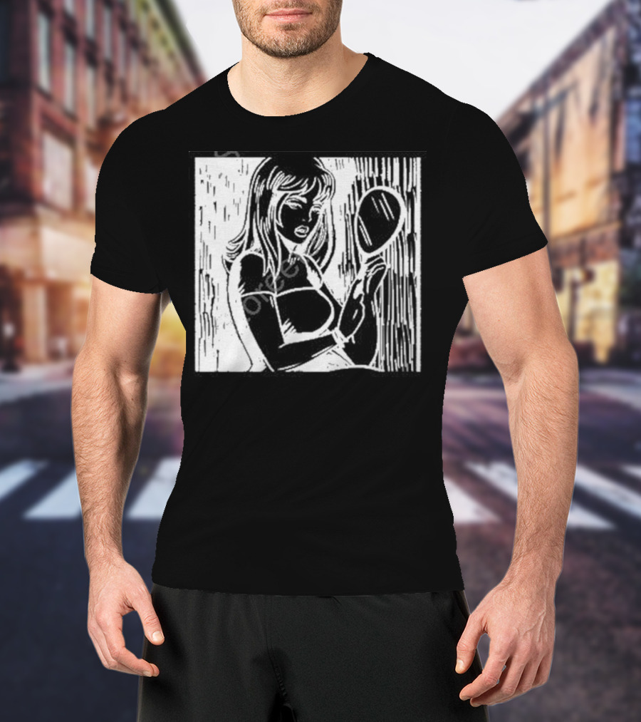 Billie Eilish Store Mirror Art Black And White Line Drawing Woman With Handheld Mirror T-Shirt