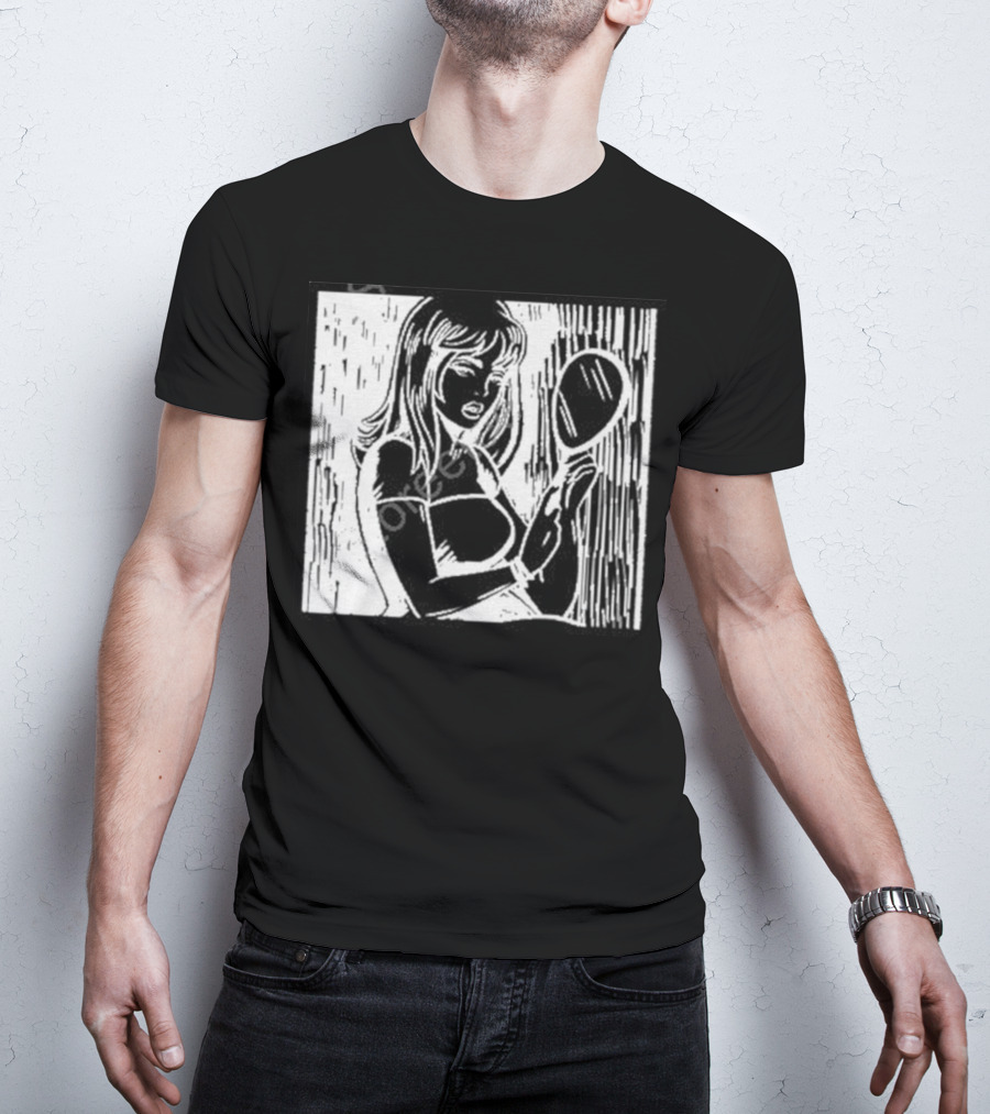 Billie Eilish Store Mirror Art Black And White Line Drawing Woman With Handheld Mirror T-Shirt