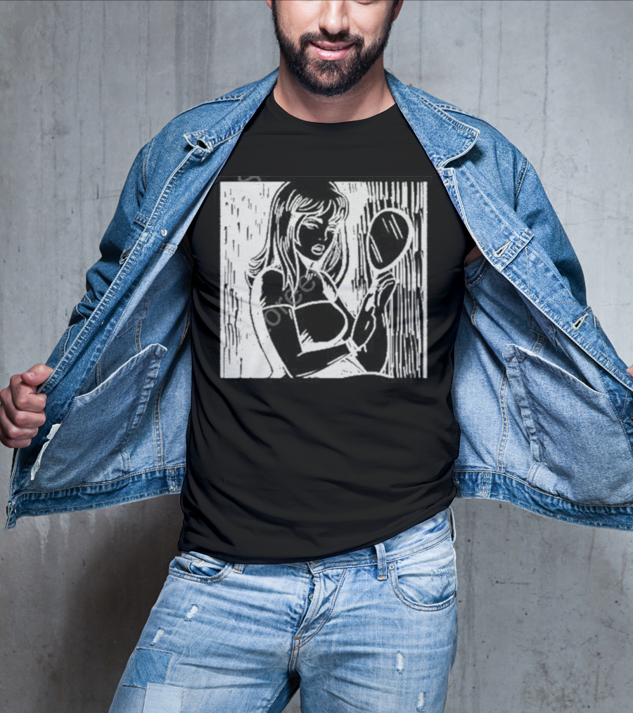 Billie Eilish Store Mirror Art Black And White Line Drawing Woman With Handheld Mirror T-Shirt