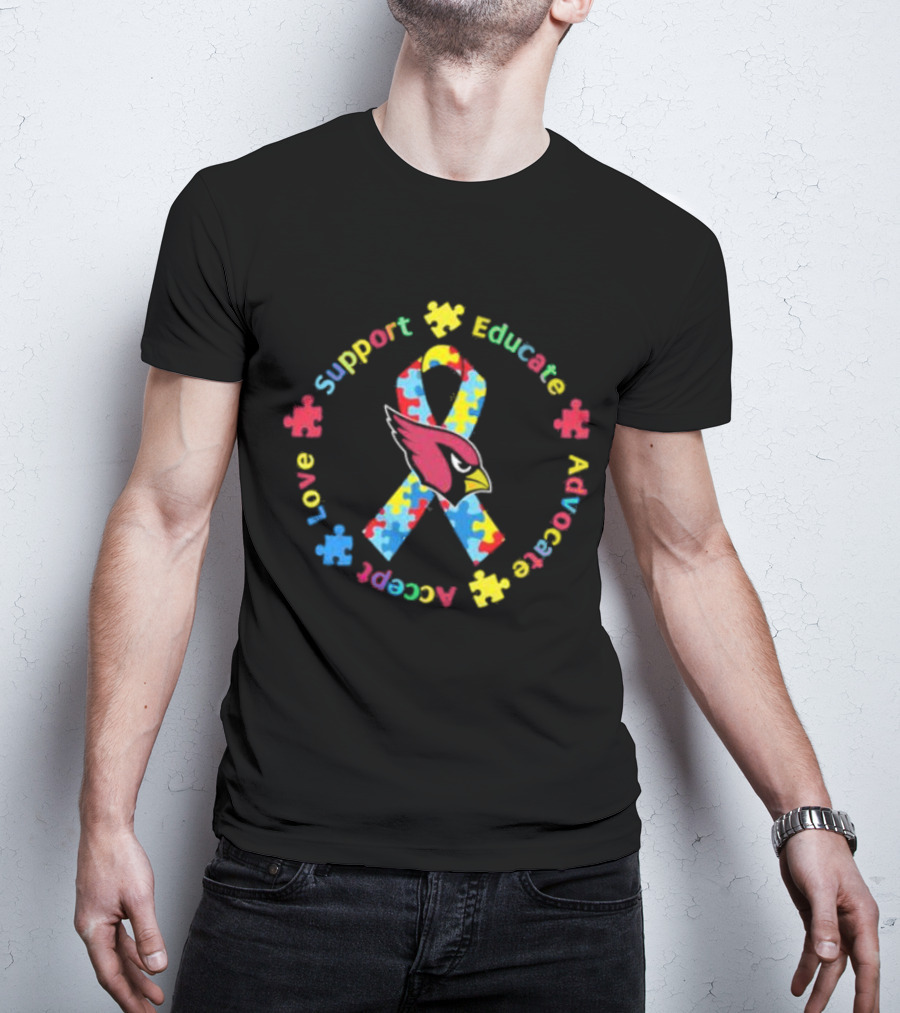 Arizona Cardinals Autism Support Educate Advocate Accept Love T-Shirt
